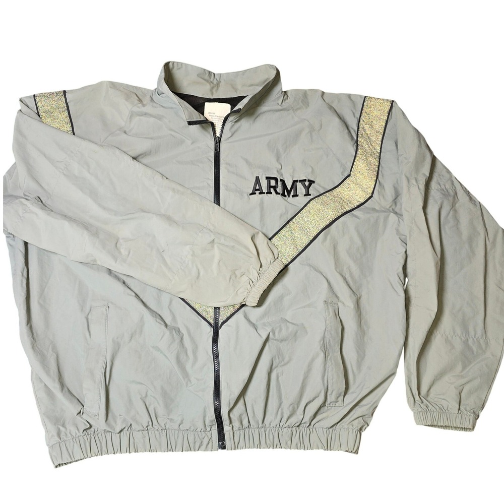 US Army Jacket Mens‎ XL Physical Fitness Reflective Gray Black Nylon Windbreaker
